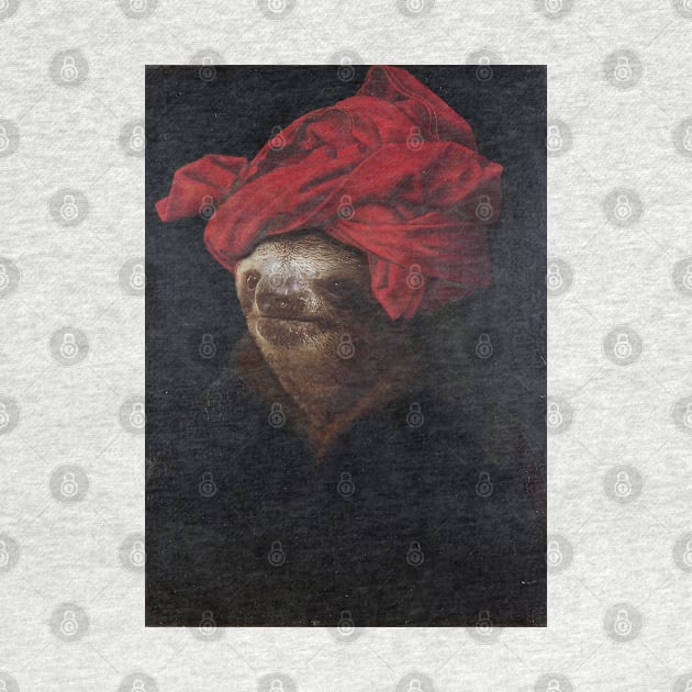 Portrait of a Sloth in a Red Turban - Sloth Portrait by luigitarini